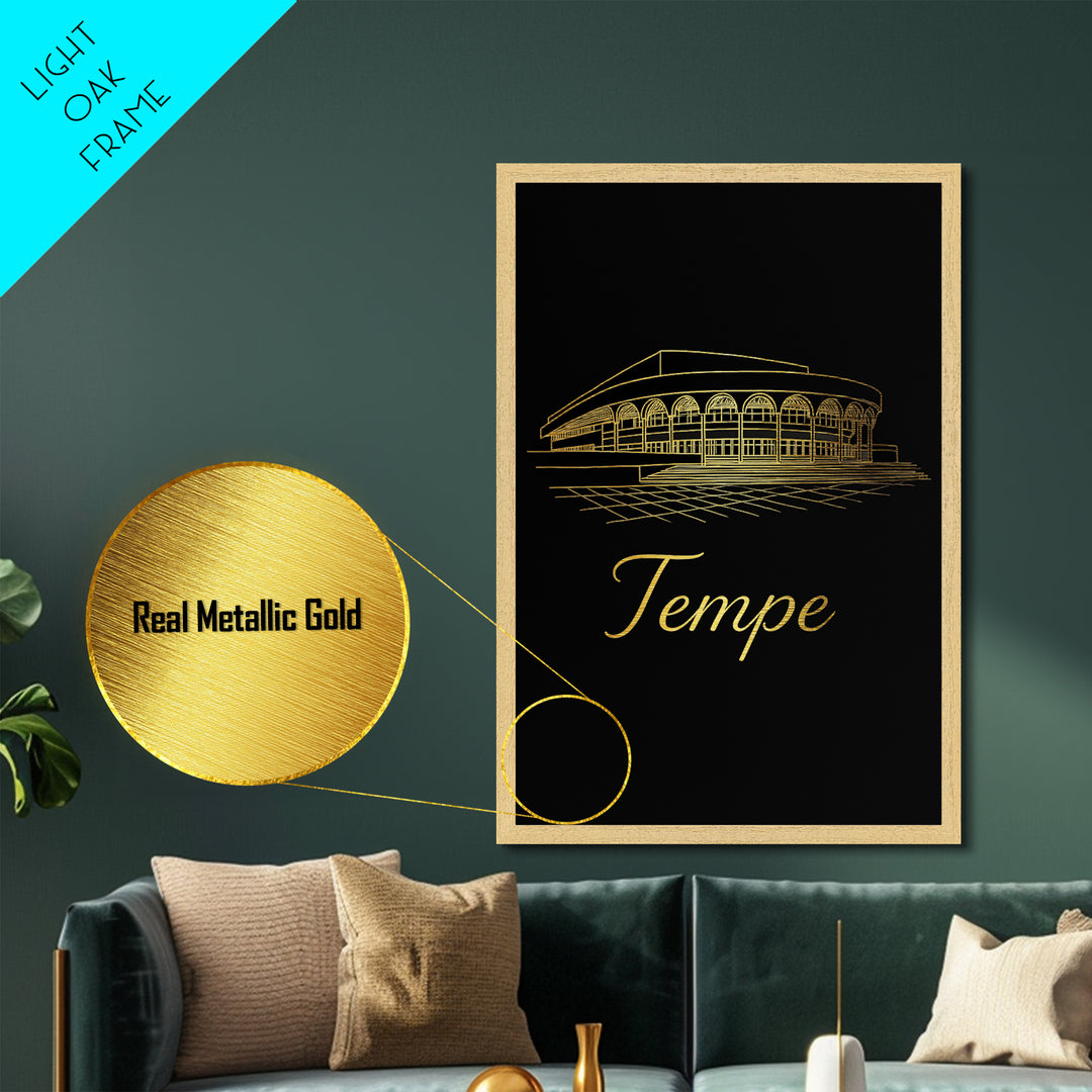 Tempe Arizona Art, Metallic Gold Art, Wood Framed Art, Metal Art, Modern Wall Art, Retirement Travel Gift, Home Decor