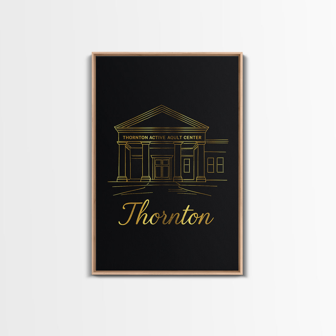 Thornton Travel Poster, Framed Canvas Print, Black Gold Minimalist Art, Thornton Art Print, City Travel Prints, City Art Print