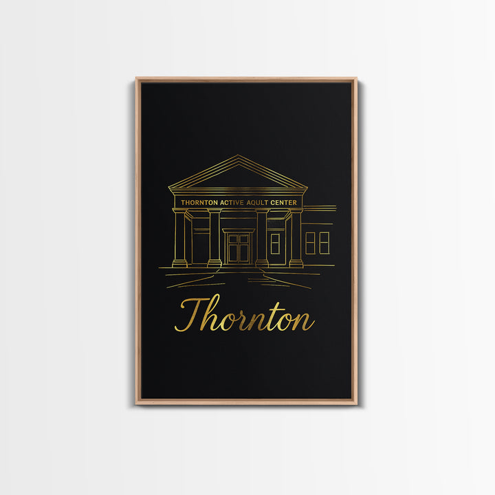 Thornton Travel Poster, Framed Canvas Print, Black Gold Minimalist Art, Thornton Art Print, City Travel Prints, City Art Print