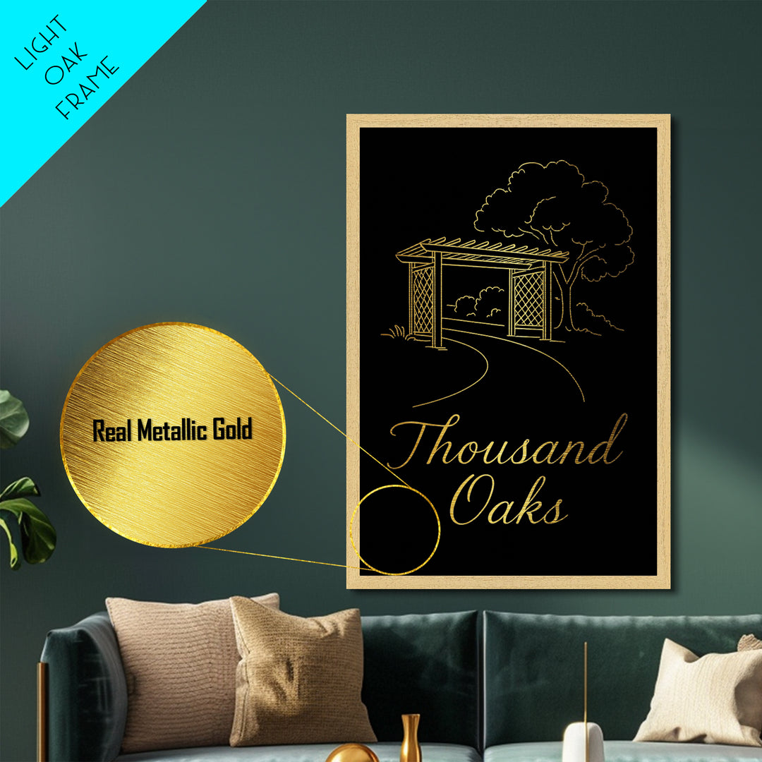 Thousand Oaks California Travel, Metallic Gold Print, Wood Framed Art, Metal Art, Modern House Art, Wanderlust Gift, Office Decor