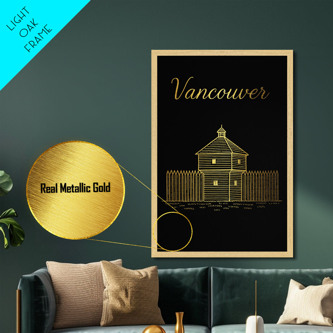 Vancouver Washington Travel, Metallic Gold Print, Wood Framed Art, Metal Art, Modern Wall Art, Destination Gift, Living Room Decor