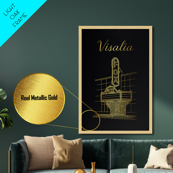 Visalia California Travel, Metallic Gold Print, Wood Framed Art, Metal Art, Modern House Art, Anniversary Travel Gift, Bedroom Decor