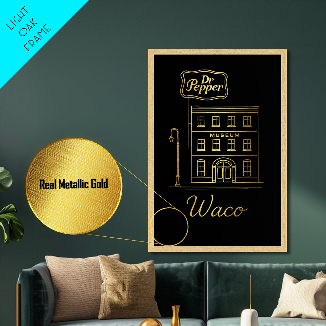 Waco Texas Art, Metallic Gold Art, Wood Framed Art, Metal Art, Modern Wall Art, Birthday Travel Gift, Bedroom Decor