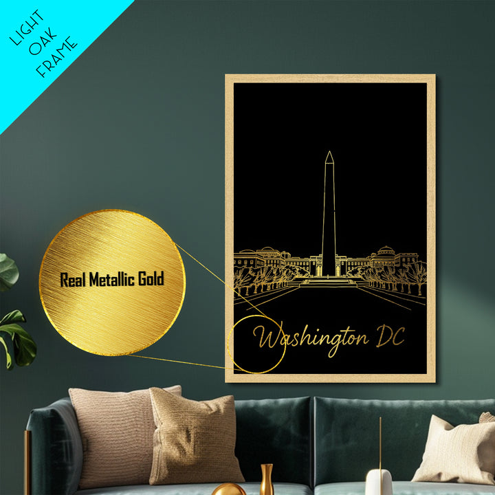 Washington DC Travel, Metallic Gold Print, Wood Framed Art, Metal Art, Minimalist Wall Art, Destination Gift, Bedroom Decor