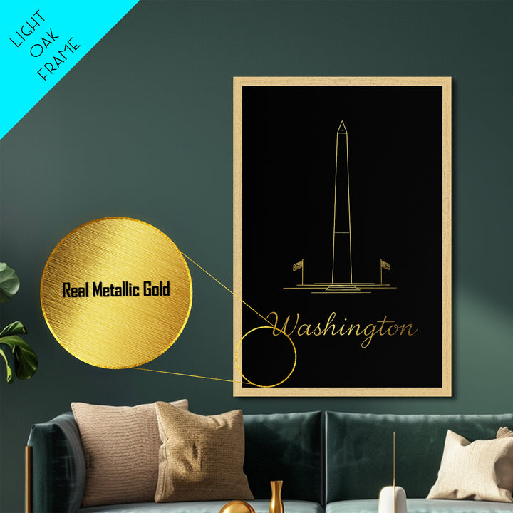 Washington DC Art, Metallic Gold Art, Wood Framed Art, Metal Art, Modern Wall Art, Graduation Travel Gift, Home Decor