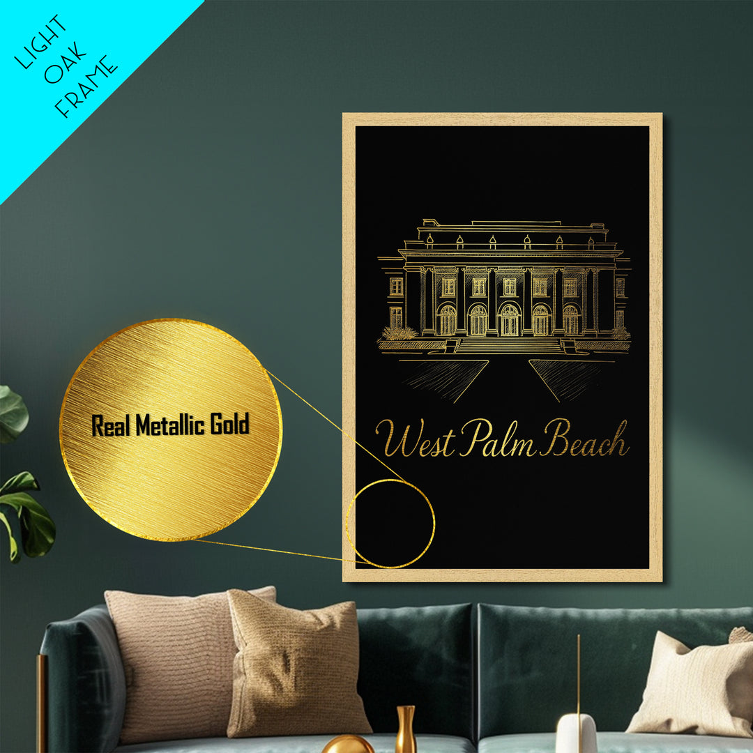 West Palm Beach Florida Art, Metallic Gold Art, Wood Framed Art, Metal Art, Minimalist Wall Art, Birthday Travel Gift, Home Decor