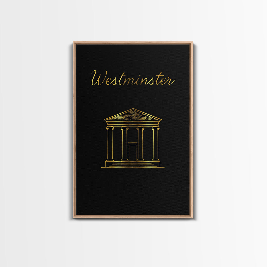 Westminster Travel Poster, Canvas Print, Black Gold Minimalist Art, Westminster Wall Art, Travel Poster Art, Mid Century Wall Art