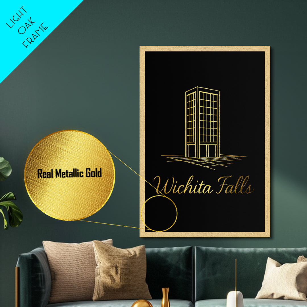 Wichita Falls Texas Art, Metallic Gold Art, Wood Framed Art, Metal Art, Modern Wall Art, Graduation Travel Gift, Bedroom Decor