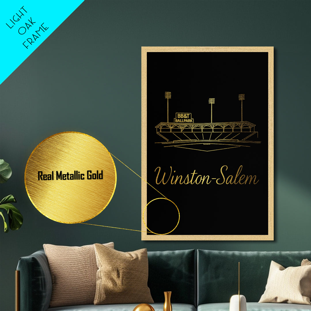 Winston Salem North Carolina Art, Metallic Gold Art, Wood Framed Art, Metal Art, Minimalist Wall Art, Destination Gift, Office Decor