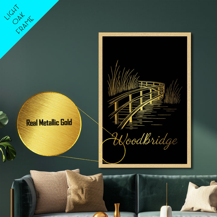 Woodbridge Virginia Travel, Metallic Gold Print, Wood Framed Art, Metal Art, Modern Wall Art, Anniversary Travel Gift, Living Room Decor