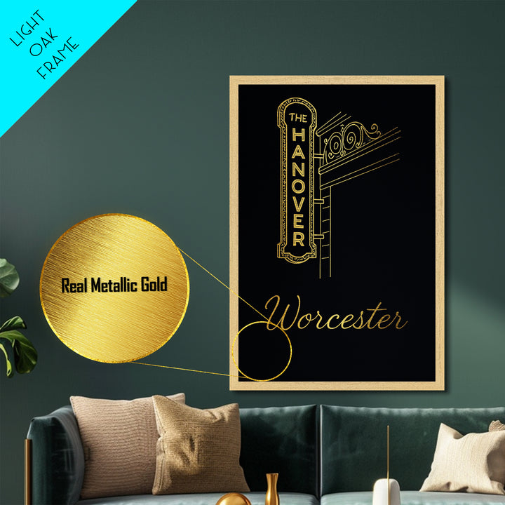 Worcester Massachusetts Travel, Metallic Gold Print, Wood Framed Art, Metal Art, Minimalist Wall Art, Honeymoon Gift, Bedroom Decor