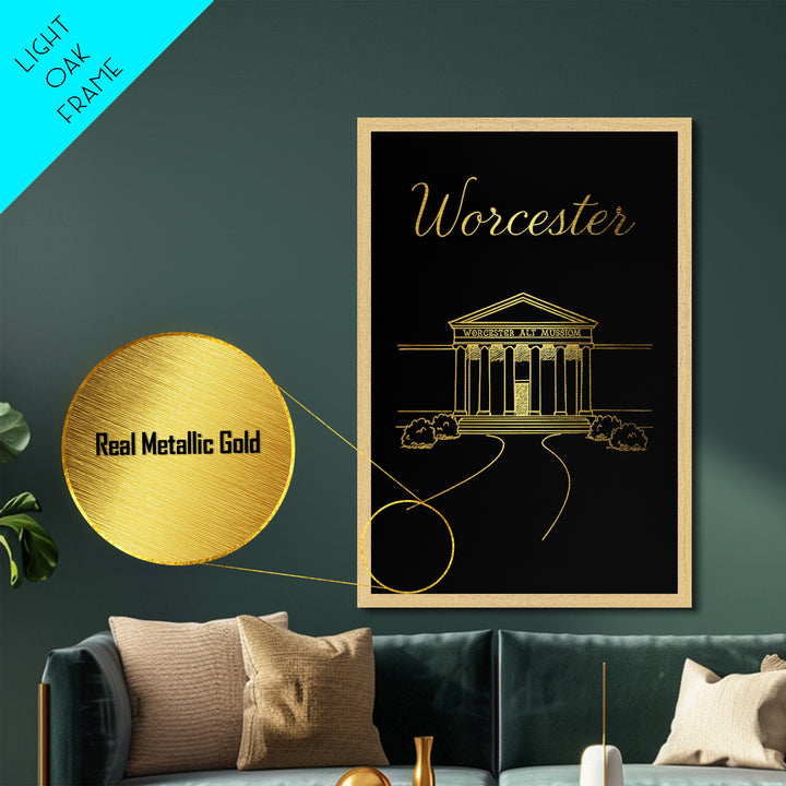 Worcester Massachusetts Art, Metallic Gold Art, Wood Framed Art, Metal Art, Modern House Art, Birthday Travel Gift, Office Decor