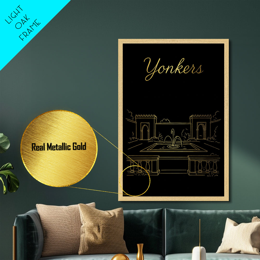 Yonkers New York Travel, Metallic Gold Print, Wood Framed Art, Metal Art, Modern Wall Art, Retirement Travel Gift, Home Decor