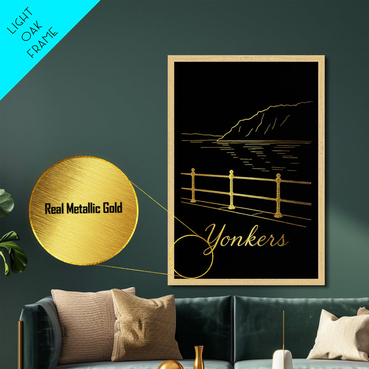 Yonkers New York Art, Metallic Gold Art, Wood Framed Art, Metal Art, Modern Wall Art, Adventure Lover Gift, Bedroom Decor
