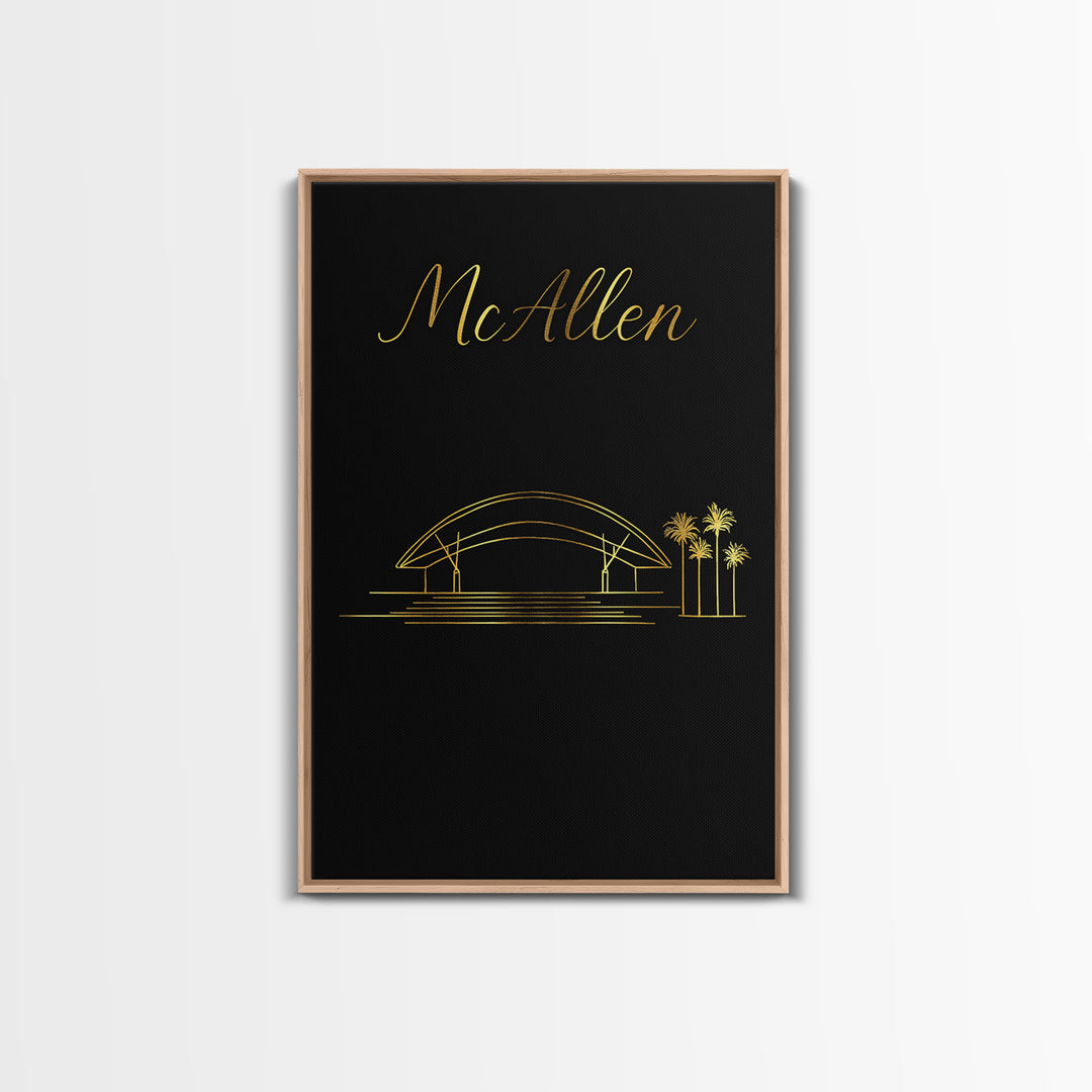 Mbb Mcallen Travel Poster, Framed Canvas Print, Gold Outline Poster Art, Mbb Mcallen Wall Art, Home Office Decor, Modern Wall Decor