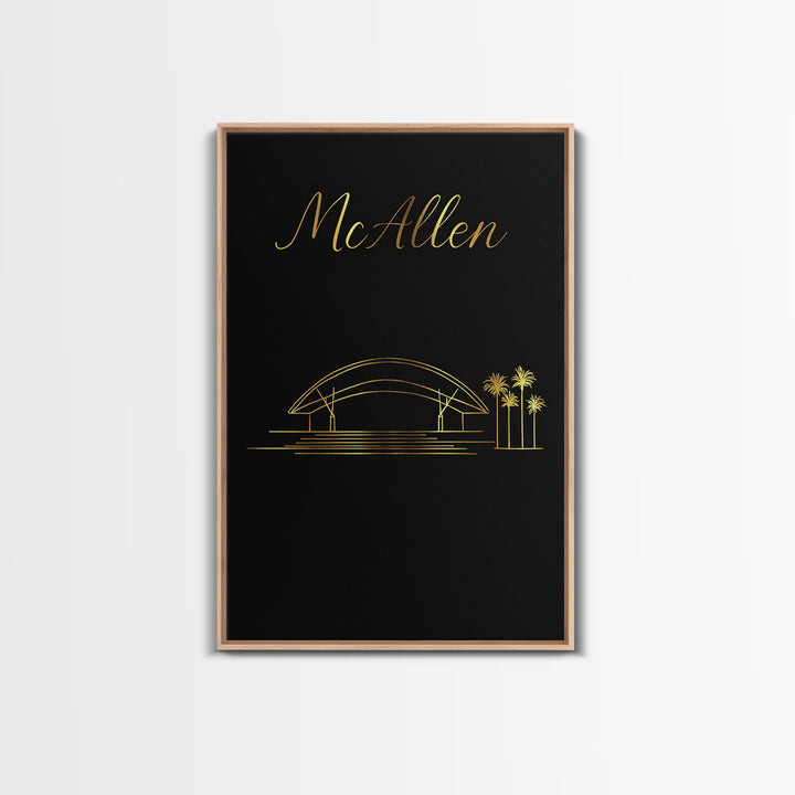Mbb Mcallen Travel Poster, Framed Canvas Print, Gold Outline Poster Art, Mbb Mcallen Wall Art, Home Office Decor, Modern Wall Decor