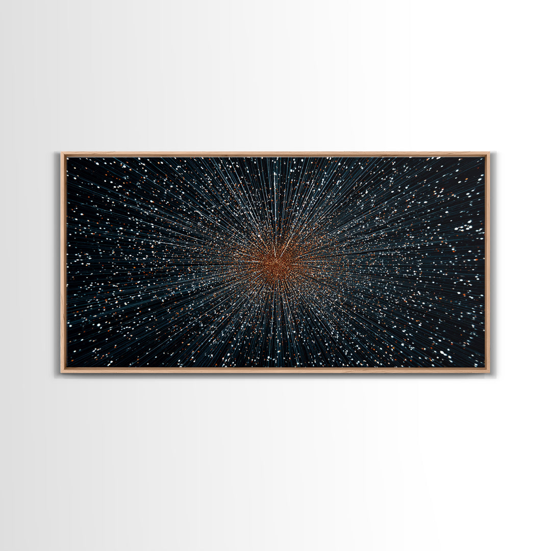 Orange Blue Starfield Abstract Canvas Print, Midcentury Modern Wall Decor, Cosmic Retro Art, Large Sci Fi Poster For Home