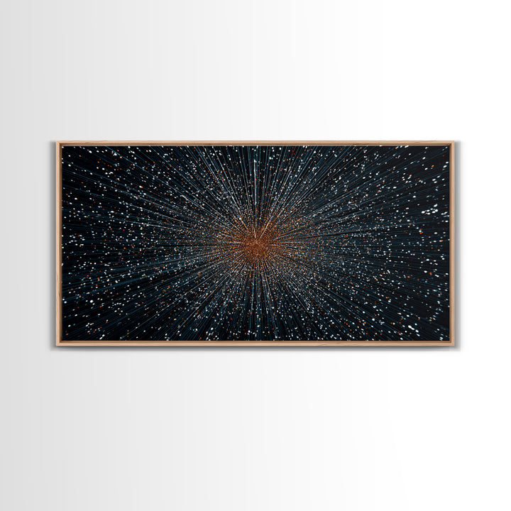 Orange Blue Starfield Abstract Canvas Print, Midcentury Modern Wall Decor, Cosmic Retro Art, Large Sci Fi Poster For Home