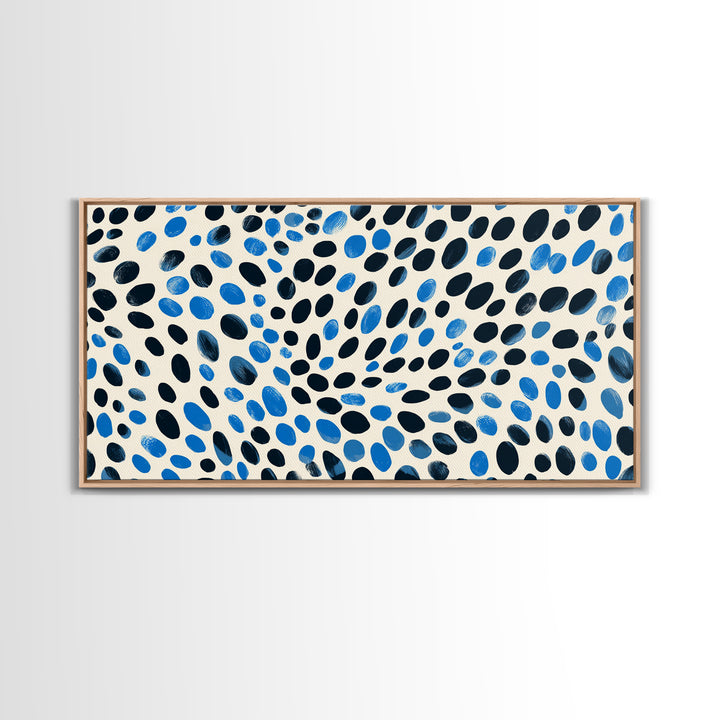 Black Blue Oval Dot Wall Art, Midcentury Modern Art Print, Minimalist Geometric Office Decor, Retro Abstract Poster For Home