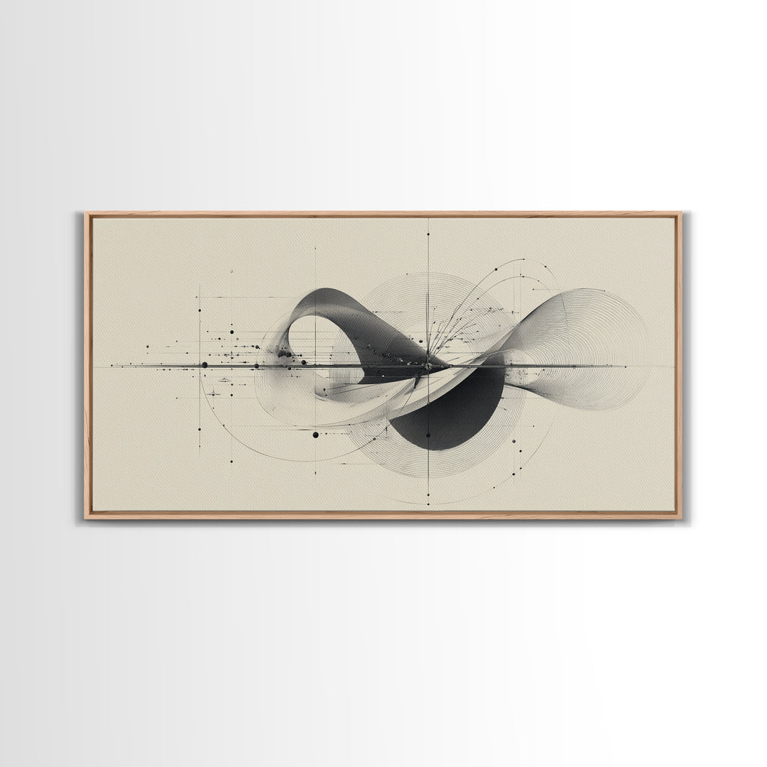 Beige Kinetic Wave Diagram Framed Canvas Print, Modern Abstract Wall Decor, Architectural Line Art Poster For Office Home