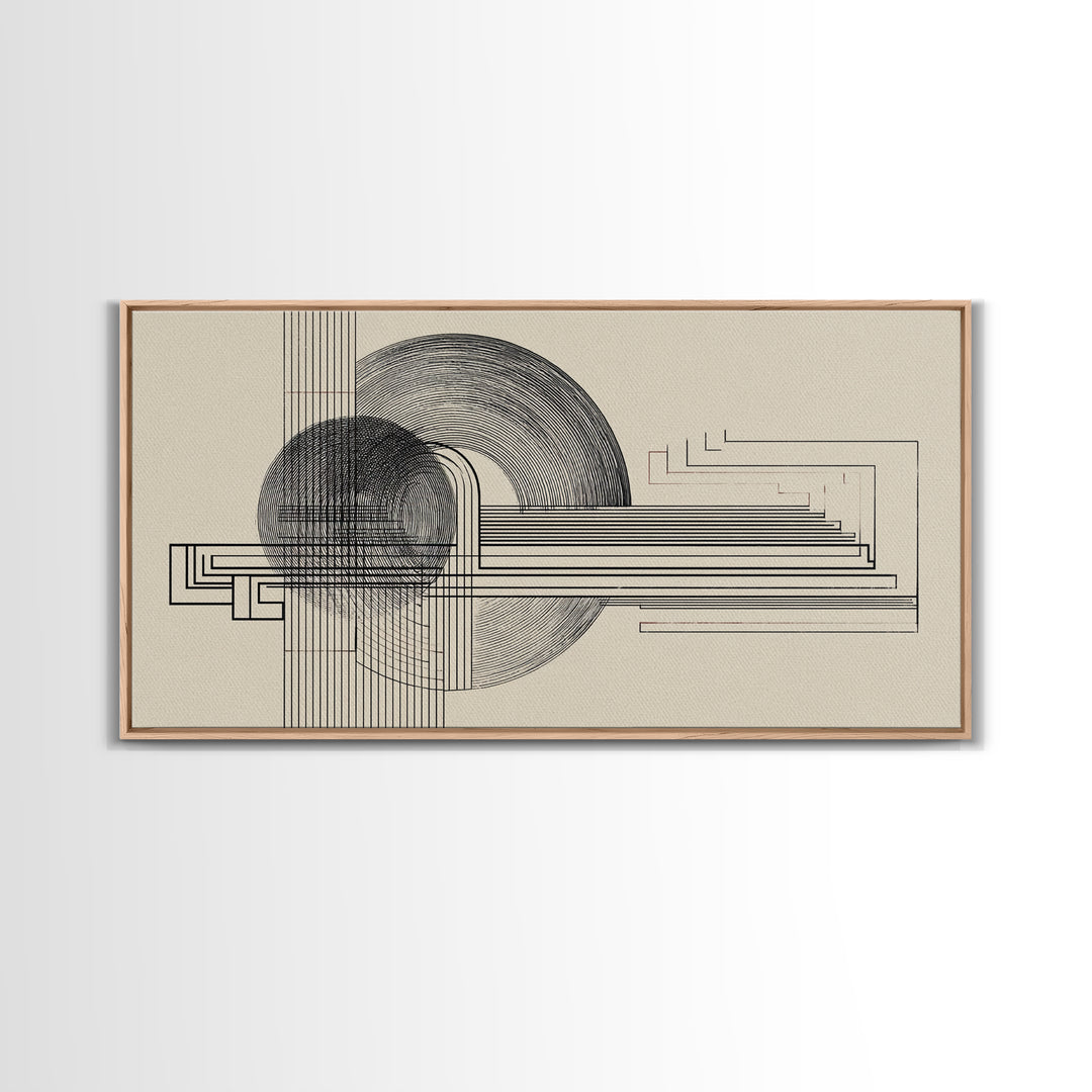 Neutral Geometric Circle Line Wall Art, Midcentury Modern Decor, Bauhaus Inspired Abstract Art Print For Office Home Decor
