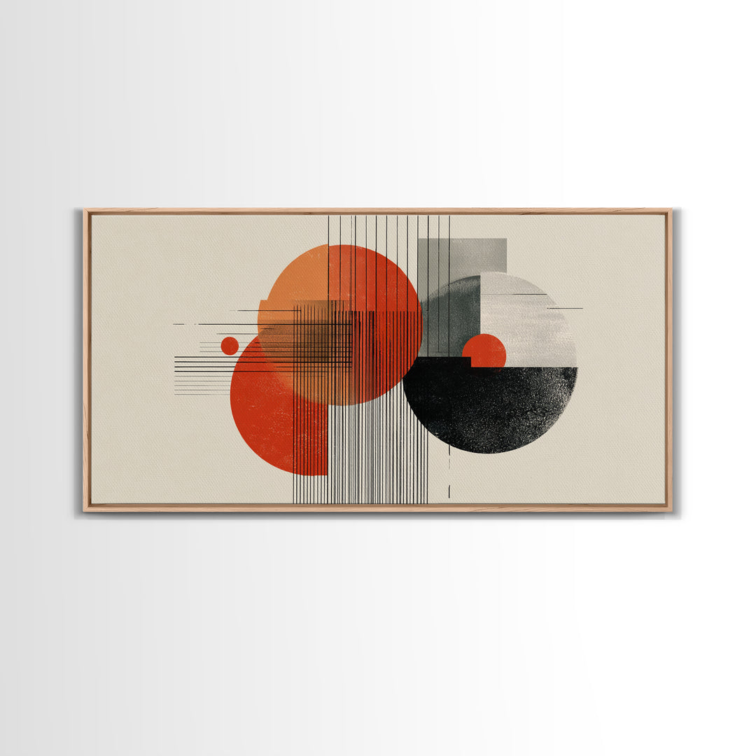 Orange Black Bauhaus Circle Canvas Print, Midcentury Modern Wall Decor, Geometric Abstract Art Poster For Living Room Home Decor