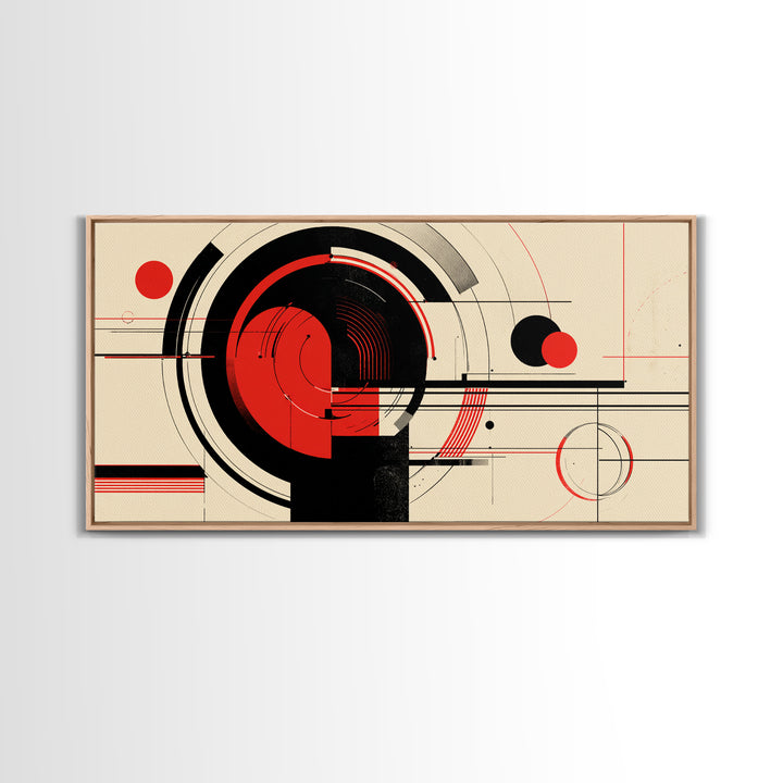 Red Black Circular Abstract Canvas Print, Mid Century Modern Wall Decor, Geometric Bauhaus Poster, Atomic Retro Artwork Print