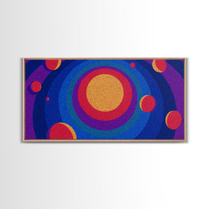 Colorful Concentric Sun And Planet Canvas Print, Midcentury Modern Abstract Wall Art, Retro Space Poster, Vibrant MCM Decor