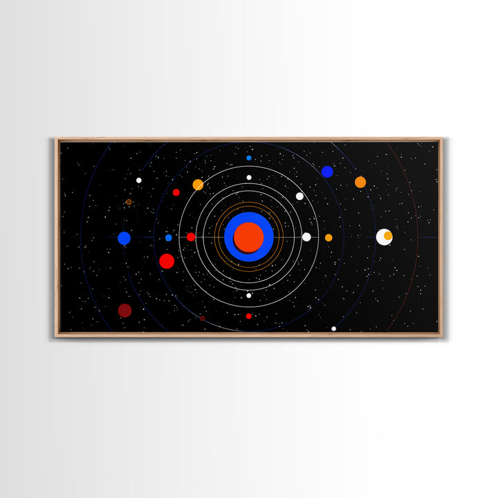 Black Solar System Orbit Wall Art, Midcentury Modern Space Abstract Print, Retro Cosmic Poster, Planetarium MCM Decor Art