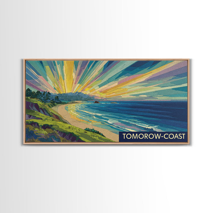Tomorrow Coast Radiant Beach Sunrise Wall Art, Retro Travel Poster, Coastal Landscape Print, Modern Home Decor, Canvas Print