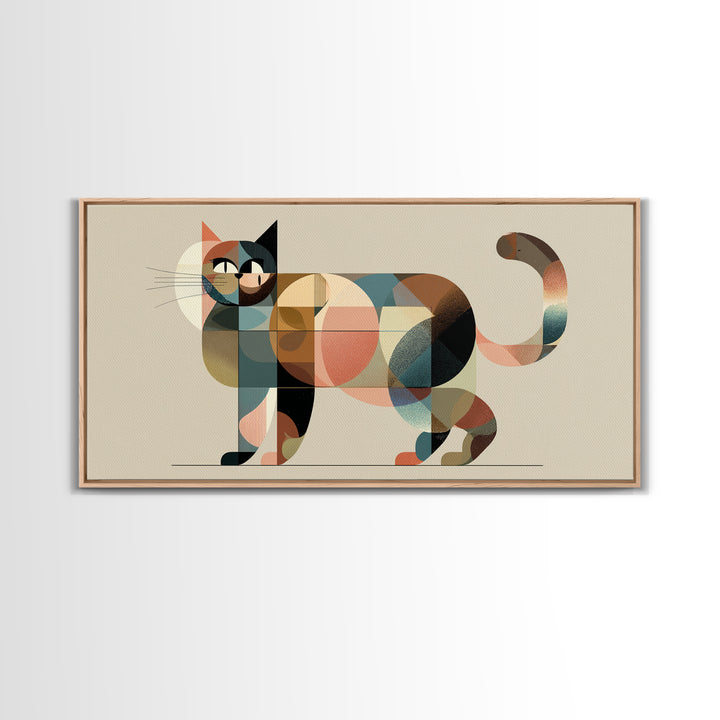 Muted Geometric Cat Wall Art, Midcentury Modern Feline Print, Scandinavian Modern Decor, Pastel Abstract Poster For Cat Lovers