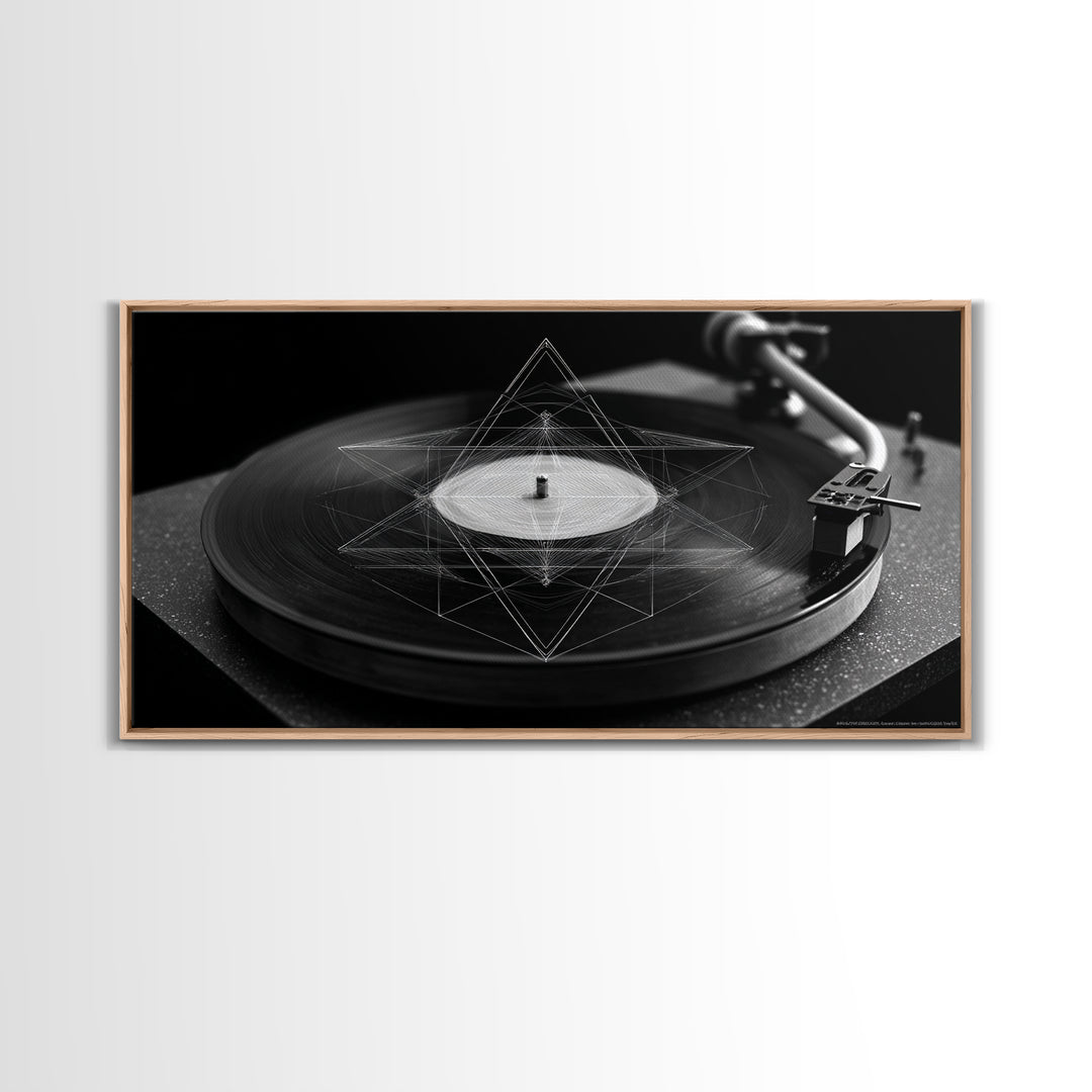 Black And White Turntable Canvas Print, Vinyl Record Wall Art, Modern Geometric Music Poster, Minimalist Decor For Home Office