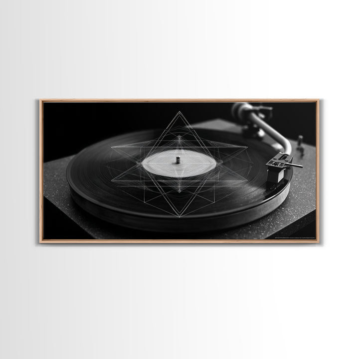 Black And White Turntable Canvas Print, Vinyl Record Wall Art, Modern Geometric Music Poster, Minimalist Decor For Home Office