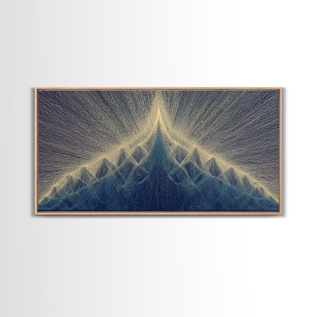 Navy Beige Mountain Sound Wave Canvas Print, Modern Abstract Art, Geometric Wall Art, Midcentury Decor For Home Office Decor