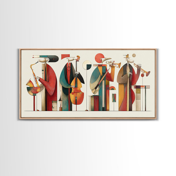 Abstract Geometric Jazz Musicians Canvas Print, Midcentury Modern Wall Art, Bauhaus Poster, Colorful Home Decor Gift Idea
