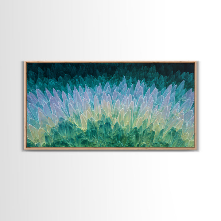 Teal Crystal Feather Abstract Wall Art, Midcentury Modern Art Print, Blue Green Geometric Decor, Statement Home Office Art
