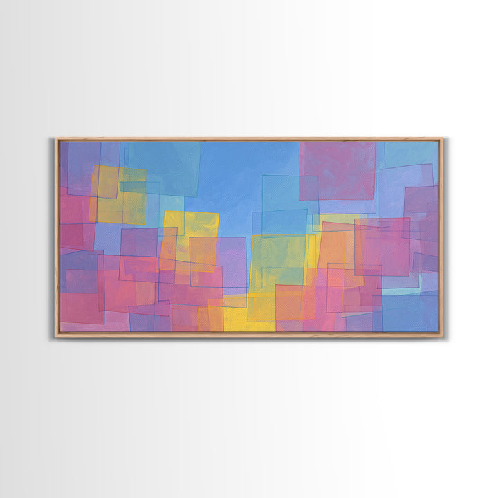 Pastel Color Block Squares Canvas Print, Bauhaus Geometric Wall Art, Modern Abstract Art Print, Pink Blue Nursery Decor Gift