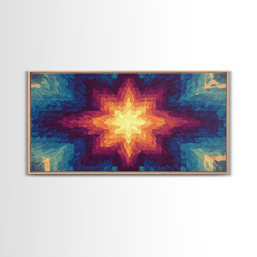 Rainbow Kaleidoscope Starburst Canvas Print, Colorful Midcentury Wall Art, Modern Abstract Art Print, Bold Geometric Decor