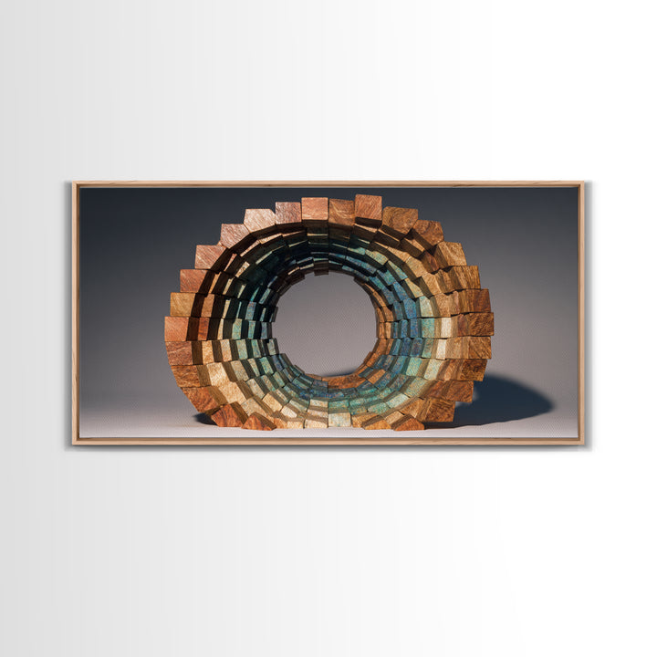 Copper Teal Oval Block Sculpture Wall Art, Midcentury Modern Geometric Abstract Print, Retro MCM Decor For Living Room Art