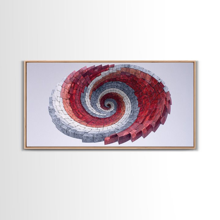 Red Gray Spiral Mosaic Wall Art, Midcentury Modern Abstract Geometric Print, Retro Op Art Decor For Office And Living Room