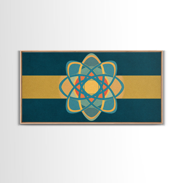 Teal And Gold Atomic Orbit Abstract, Mid Century Modern Wall Art, Retro Science Decor, Geometric MCM Canvas Print Poster