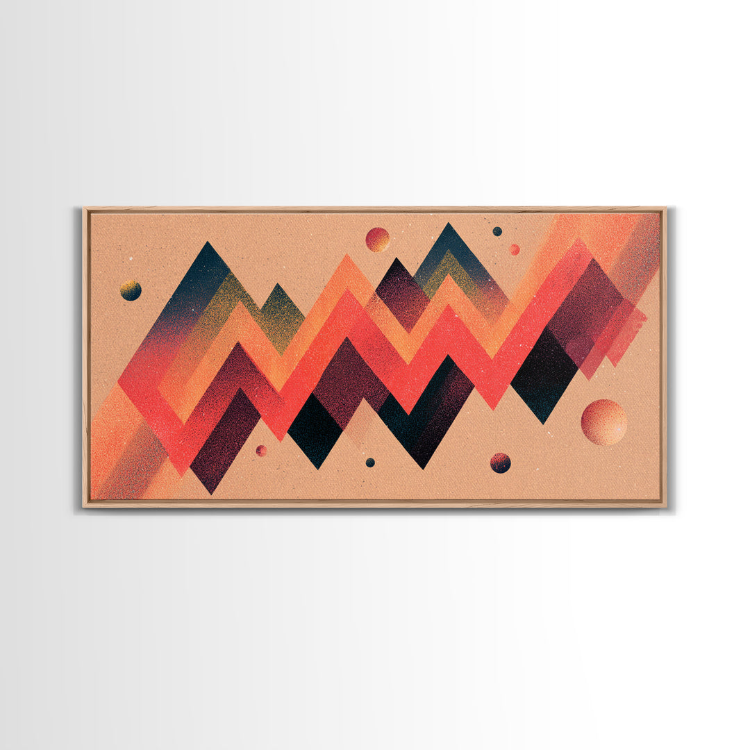 Coral Zigzag Mountain Abstract Wall Art, Mid Century Modern Geometric Poster, Retro Space Decor, Orange Teal Print For Living Room