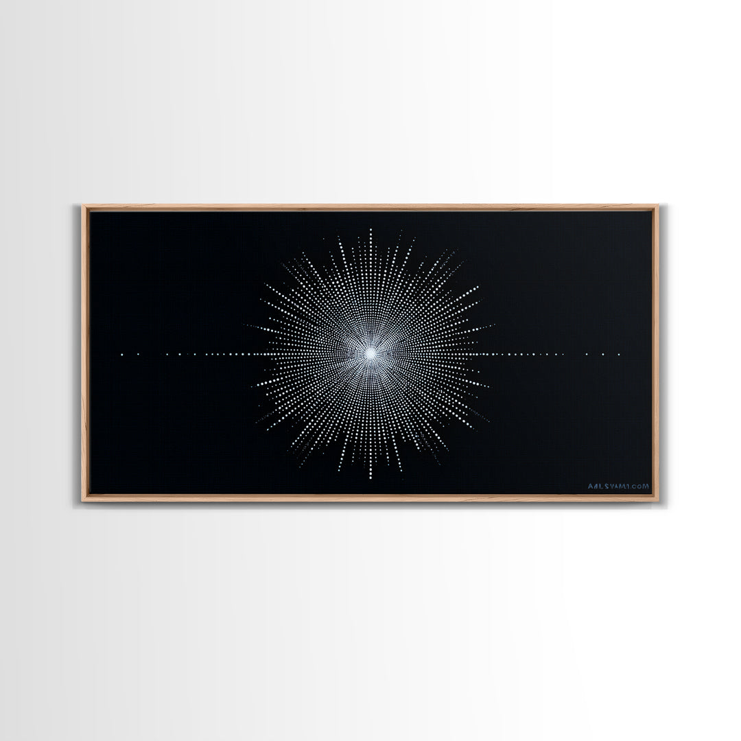 Blue Black Digital Starburst Op Art Wall Art, Modern Abstract Art, Geometric Poster, Home Decor, Minimalist Framed Canvas Print