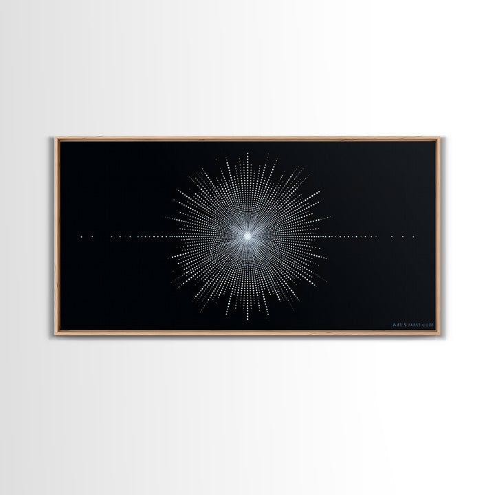 Blue Black Digital Starburst Op Art Wall Art, Modern Abstract Art, Geometric Poster, Home Decor, Minimalist Framed Canvas Print