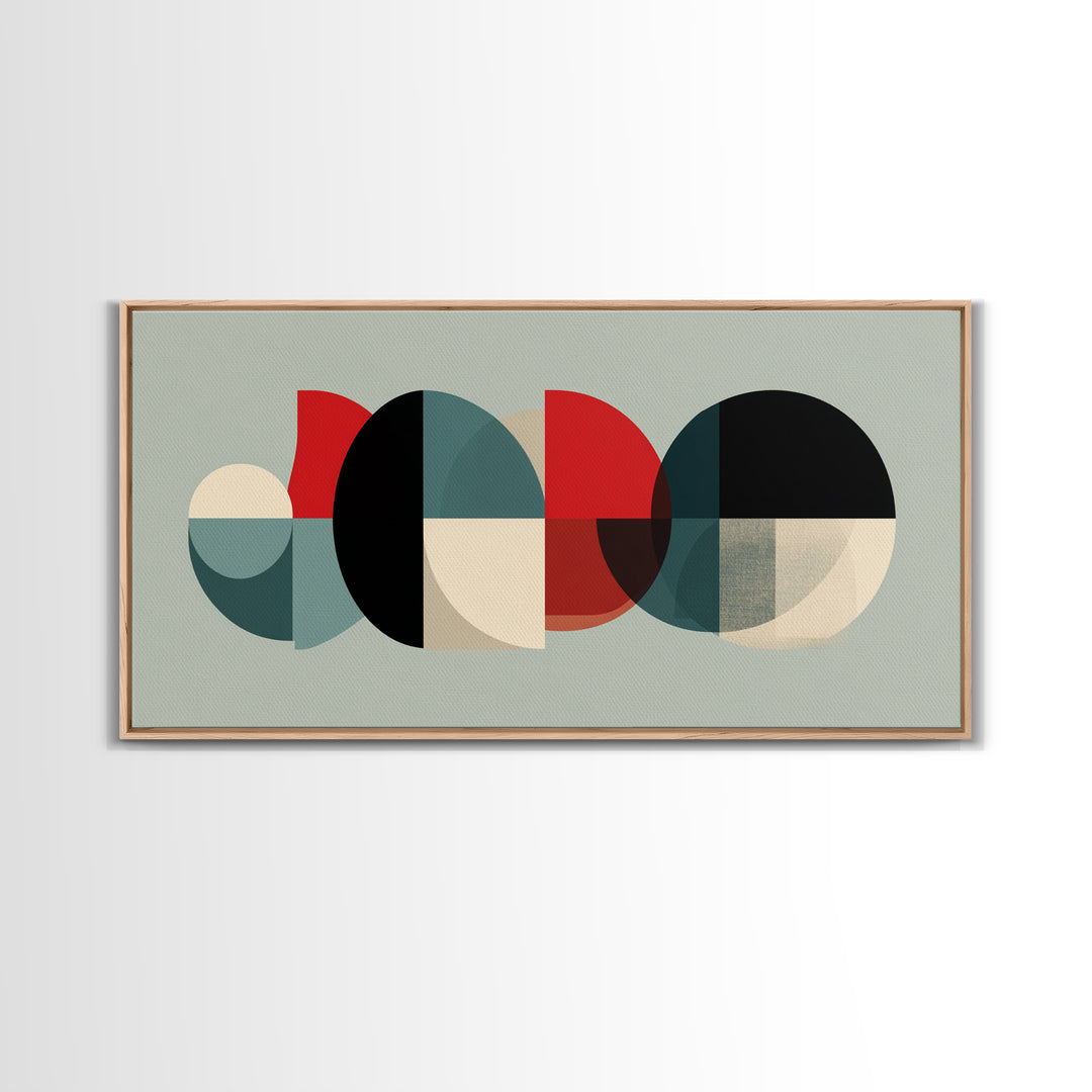 Teal Red Semicircle Canvas Print, Midcentury Modern Art, Colorblock Geometric Poster, Abstract Wall Decor, Retro MCM Art