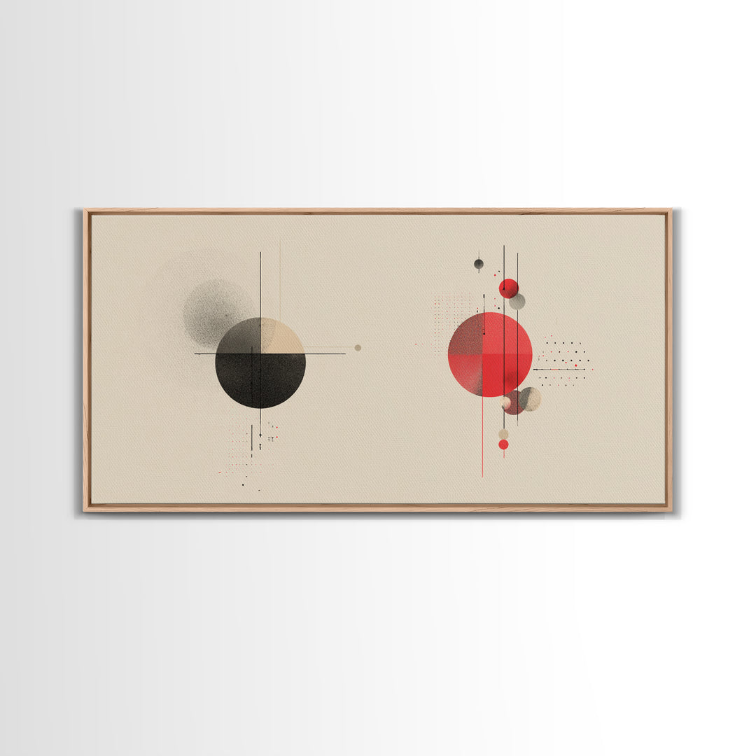 Black Red Geometric Circles And Lines Wall Art, Midcentury Modern Abstract Print, Bauhaus MCM Decor, Living Room Artwork