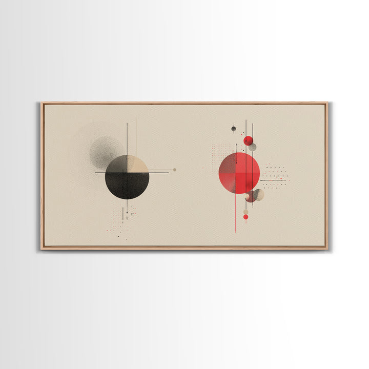 Black Red Geometric Circles And Lines Wall Art, Midcentury Modern Abstract Print, Bauhaus MCM Decor, Living Room Artwork