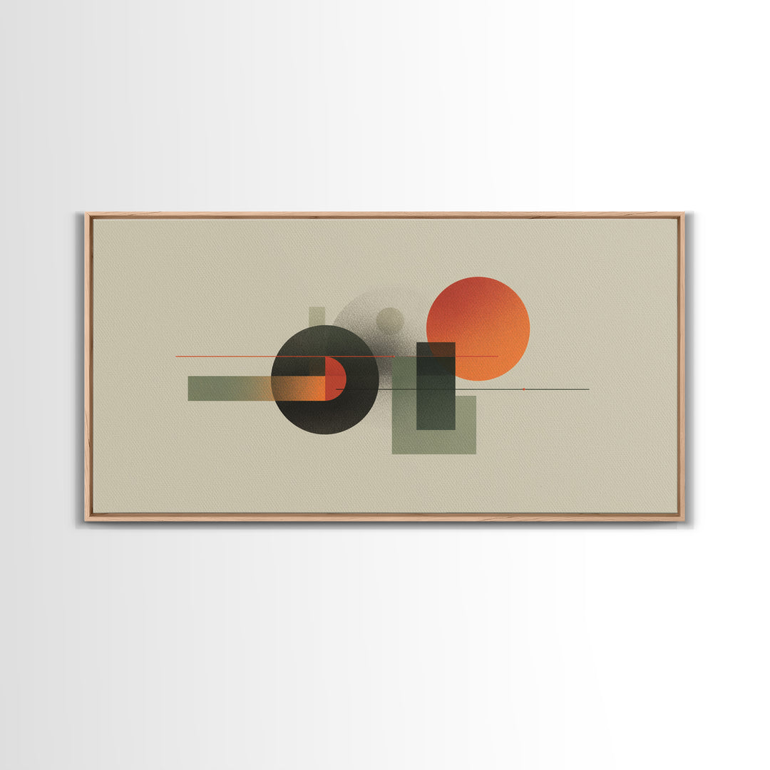 Olive Orange Geometric Circle And Rectangle Wall Art, Midcentury Modern Abstract Print, MCM Decor, Office Living Room Artwork