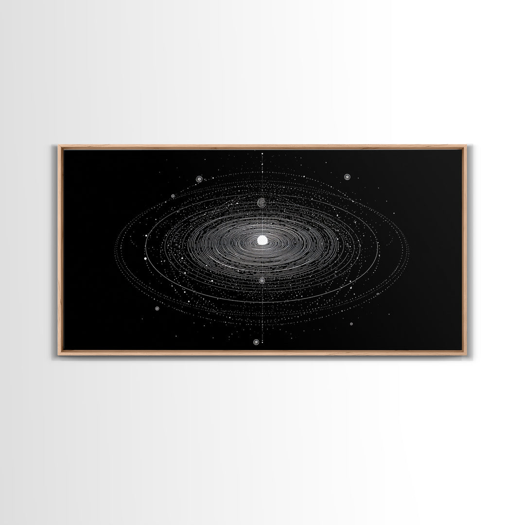 Black White Planetary Orbit Rings Canvas Print, Space Abstract Art, Minimal Modern Wall Decor, Sci Fi Office Poster Print