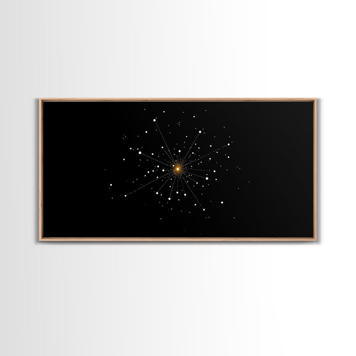 Gold Starburst Constellation On Black Canvas Print, Atomic Space Abstract Art, Midcentury Modern Decor, Office Wall Poster